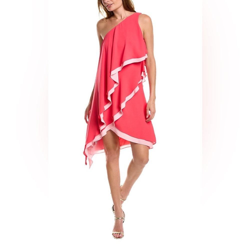 BCBG MAXAZRIA Tired Draped Ruffle One Shoulder Mini Dress Sz 4